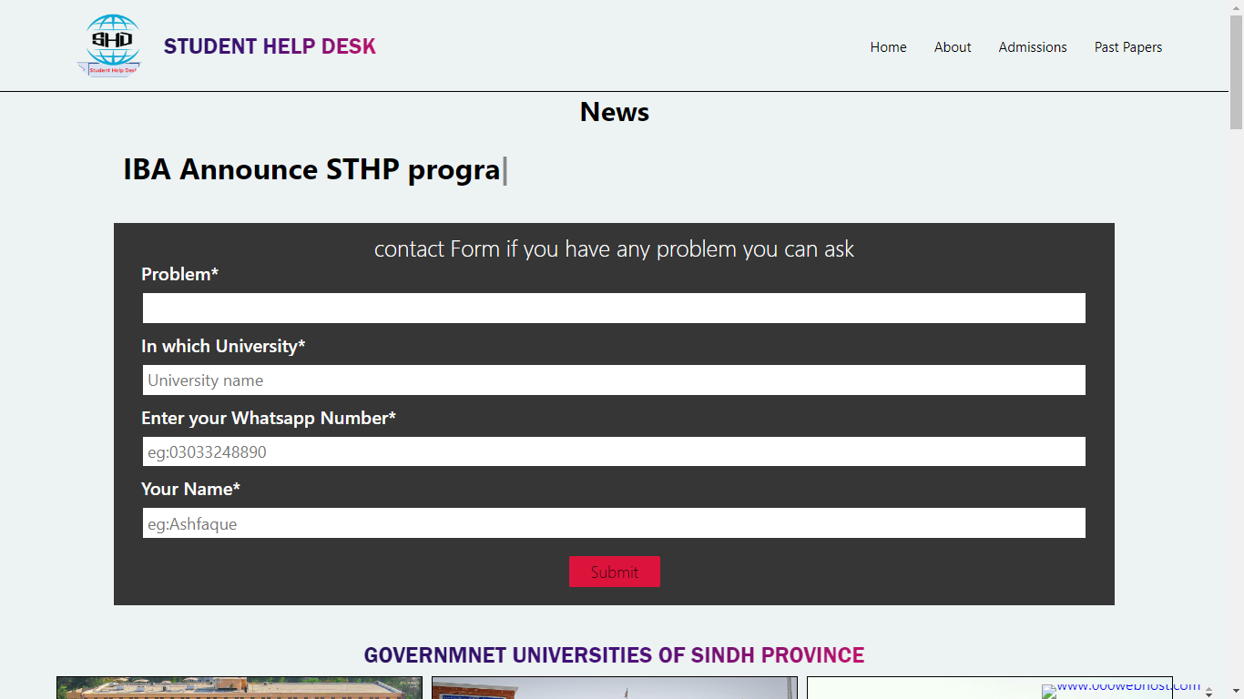 Student Help Desk Website